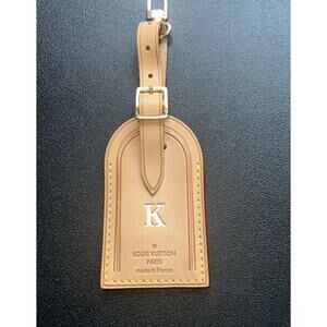 Louis Vuitton Name ID Tag w/ J K Initials Goldtone Natural Vachetta JK France